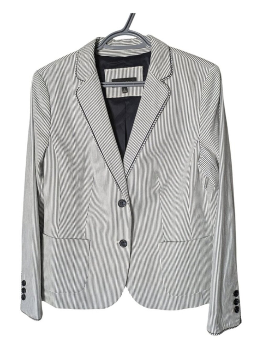 Talbots Stripe Piped‎ Blazer Navy/White Textured Size 10 Career Wear